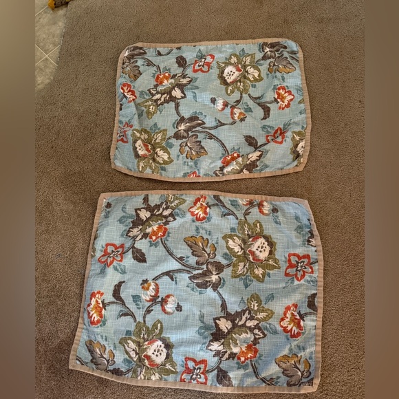 Set of 2 standard shams Linden Street Teal Floral Reverse Cottage Country Core - Picture 1 of 5